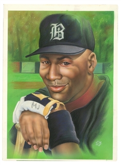 1994 Ted Williams Card Co. Original Artwork for #DG1 Michael Jordan Insert Card and Newly Minted "#1/1" NFT Rendering of This Original Work (2 Items)